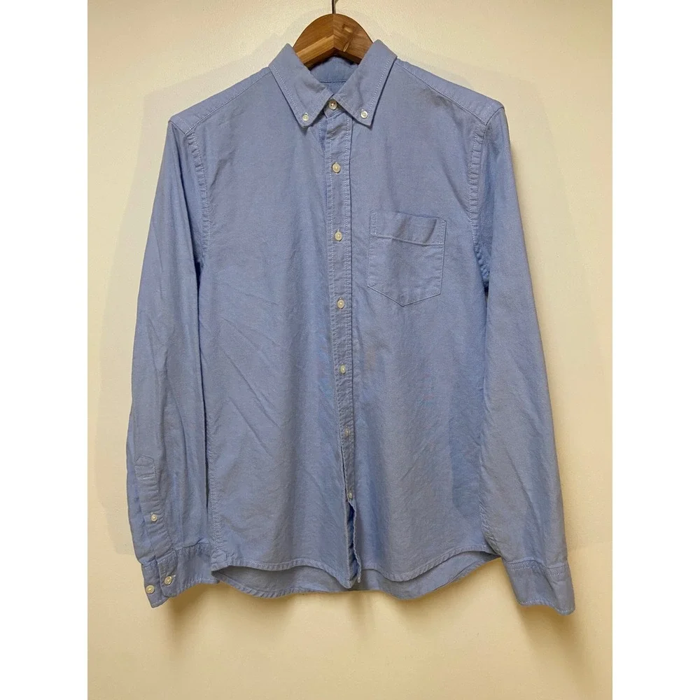 Gap Oxford Shirt Boys Medium Blue Chambray Slim Fit Long Sleeve Button Down